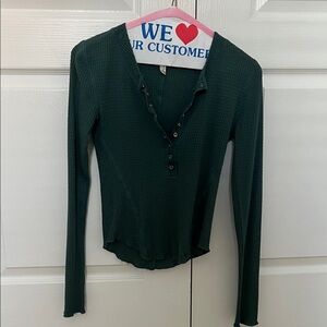 Free people Women's Green Waffle Long Sleeve Top